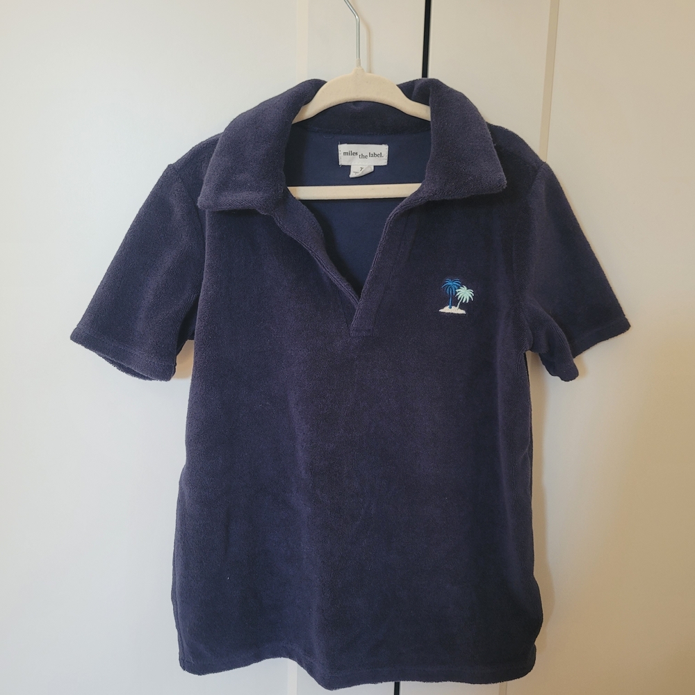 🧸2/20$ Miles The Label Navy Blue Kids Polo Shirt Size 7 Youth